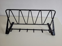 Régi retro kovácsoltvas vas fogas akasztó kalaptartó falipolc 61 cm