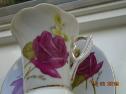 Újszerű rózsás kávés csésze alátéttel , modern formával "Morning Rose" arany jelzéssel