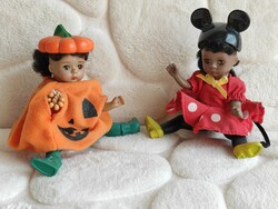 Halloween tök és Minnie egér jelmezes apró játék babák