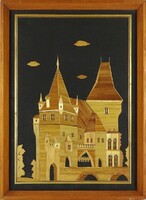 1S115 Retro bambusz Vajdahunyadvára kézimunka falikép 37 x 27 cm