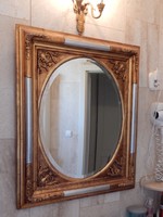 Biedermeier aranyozott falitükör,,csiszolt,fazettás tükörrel,,90 x 75 cm.