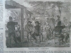 D203502 p492 Vasárnap délután egy vendéglő teraszán valahol Pesten?   fametszet egy 1866-os újságból