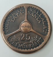 VOLÁN 18. sz Vállalat Tatabánya 25 éves munkáért bronz emlék plakett  9 cm