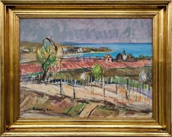 Bakky Sándor (1920 - 1965) Balatoni Táj c. festménye Eredeti Garanciával!