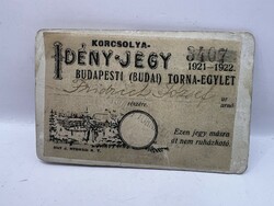 Korcsolya jegy az 1920-as évekből,11 x 7 cm-es nagyságú. 6992