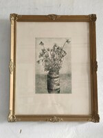 Csendélet Igényes retro rézkarc vékony blondel keretben