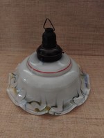 Régi fodros szélű mintás üveg  lámpa bura bakelit tartóval porcelán réz foglalattal