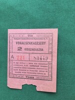 BSZKRT Vonalszakaszjegy 2 kisszakaszra az 1930-s évekből
