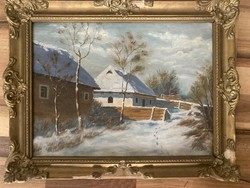 Nehezen olvasható szignóval: Téli falu (1962)