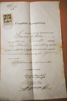 Vizsgálati bizonyítvány (maganyomású gőzgépkezelő, Miskolc, 1902 - illetékkel)