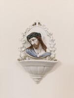 Antik szenteltvíz tartó 19. század porcelán keresztény katolikus Jézus fali szenteltvíztartó 742