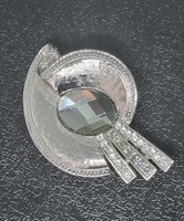 Vintage hullámos felületü nagy kristály bross kitűző