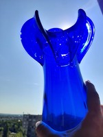 32cm-es nagy , vastag üveg váza csodás élénk kék színben