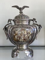 Antik 19. századi japán tömör ezüst, zománc Shibayama Koro, 1890 körül