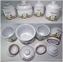 4 db Nagy méretű kézzel korongozott fehér mázas vadkacsás mintás nehéz kerámia tárolók egyben