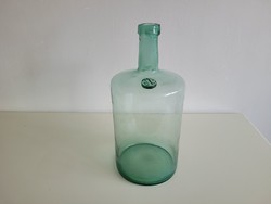 Régi antik 6 L nagy méretű pecsétes zöld huta palack üveg vintage kúpos aljú ballon