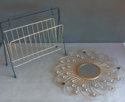 Vintage réz újságtartó + design tükör ALKUDHATÓ