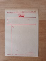 Állami Egészségügyi Szolgálat Vény - kitöltetlen - Ritka - 1980-as évekből - Gyűjtőknek