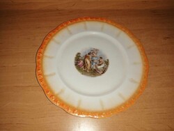 Zsolnay narancs lüszter mázas  jelenetes lapostányér - átm. 24 cm (2p)
