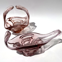 Retro művészi, kézzel készített üveg tál és kínáló, asztalközép