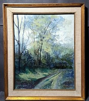 Ifj. Keleti Jenő: Kékes hangulat (olajfestmény keretben) erdei táj