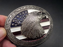 Western USA amerikai zászló sas ezüst tónusú nehéz övcsat: 9 x 7,5 cm