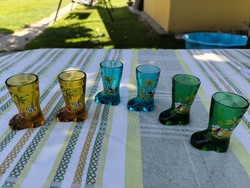 Retro vastag szines üveg kis csizma, italos pohár 6 db   eladó!