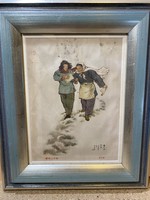 A nagymama előszőr indul esti iskolába, kina, 1954, akvarell . 1008