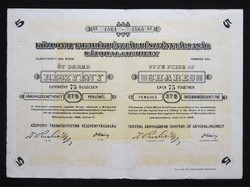 Központi Takarékpénztár Sátoraljaújhely részvény 5x75 pengő 1928