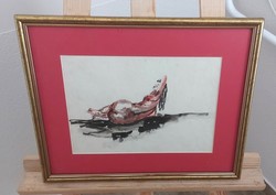 (K) Női akt festmény 40x32 cm kerettel