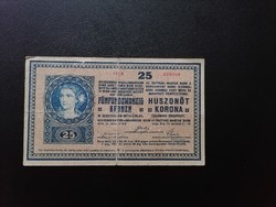 25 Korona 1918  2000 alatti apróbetűs sorszám hullámos hátlap