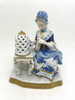 Antik német porcelán Unterweissbach 15cm hölgy madárral kalitkában