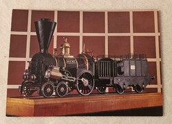 Postatiszta képeslap, 80-as évek. Derű Modell - Közlekedési Múzeum.  Gőzmozdony. Gőzös - szerkocsi