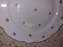 Zsolnay szép virágos, gyöngyös, arany szélű porcelán tortás tál, kínáló, asztalközép