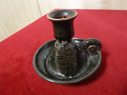 Mázas kerámia gyertyatartó, Győr címerével az oldalán, magassága 9 cm. Jókai.