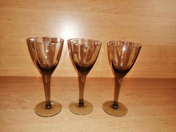 Retro, talpas, füst színű üveg pohár - 3 db egyben - 13,5 cm magas (fp)