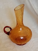 Repesztett borostyán üveg váza fátyolüveg 18x10cm - retro