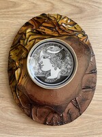 Szász Endre Hollóházi porcelán kép vastag bőr keretben