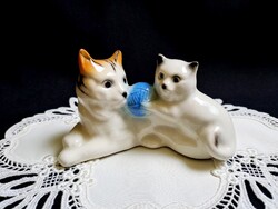 Cica mama gombolyaggal játszó kölykével