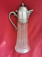 Art Deco kristályüveg, ón fedeles karaffa, dekantáló