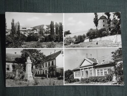 Képeslap,Pécsvárad,mozaik,Kossuth szobor,kurja,látkép,részlet, 1965-