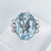 10.60ct Akvamarin-0.40ct Brillekkel 18 kr.arany gyűrű.Tanúsítvánnyal