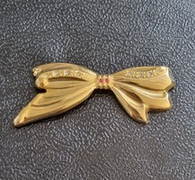 Vintage aranyozott kristály díszítésű méretes masni bross kitűző