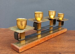 1960 Art deco teakfa és réz design gyertyatartó ALKUDHATÓ