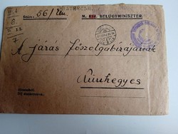 D203790 Magyar kir. (áthúzva) Belügyminiszter -1945-Kunhegyes-a járás főszolgabírájának levélboríték