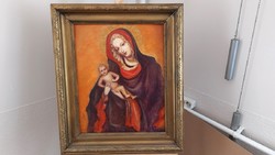 (K) Ikonszerű festmény, szentkép 53x63 cm kerettel