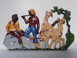 Jelzett nagy méretű antik öntöttvas kép, 36 cm