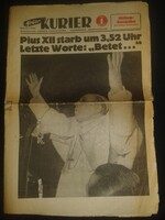 1958.10.09. Neuer Kurier: Death of Pope Pius XII