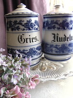 Antik porcelán tárolók kék mintával