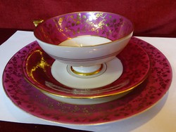 HB Wien minőségi porcelán reggeliző szett. Kézzel festett. 3 db tányér csésze + alátét Vanneki!